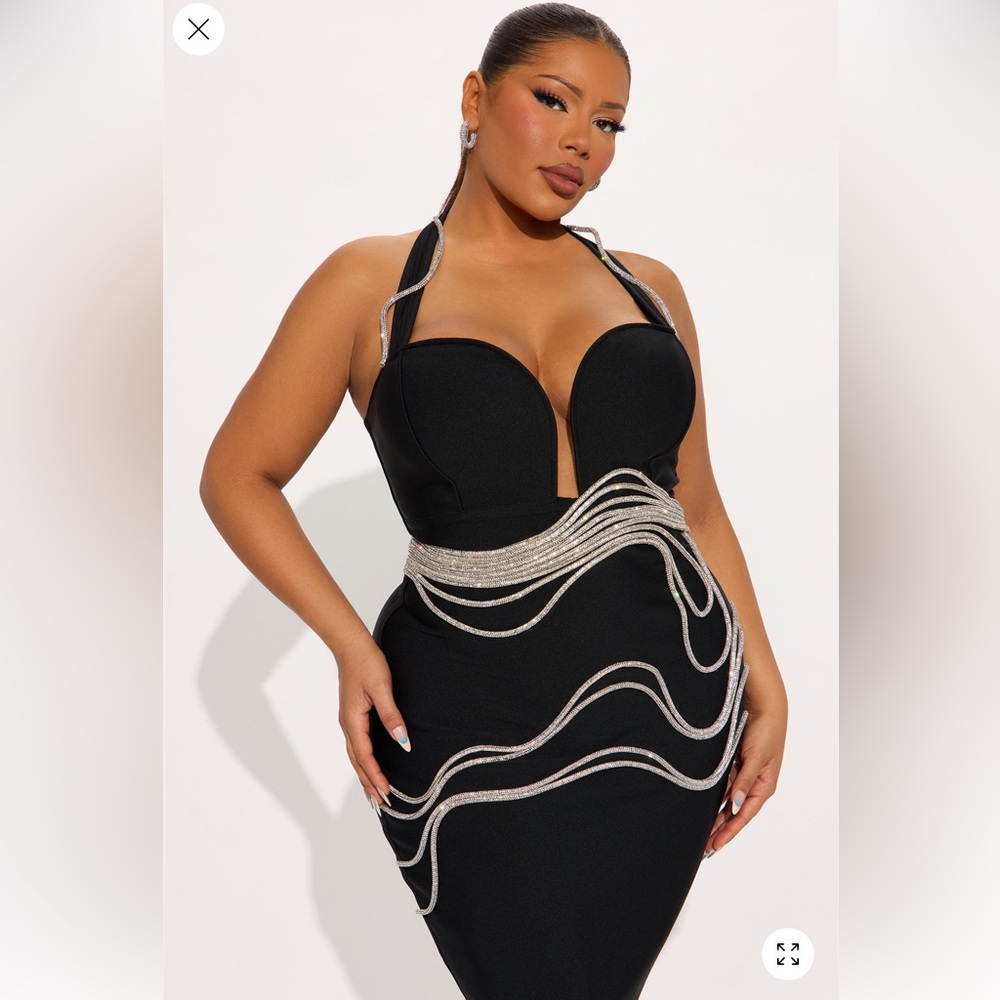 Fashion Nova Black Midi Dress with Silver Detailing - Picture 3 of 8